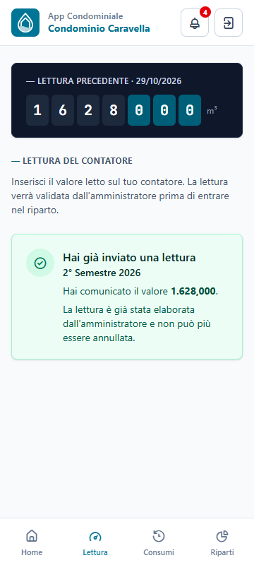 App condomino: pagina di autolettura del contatore